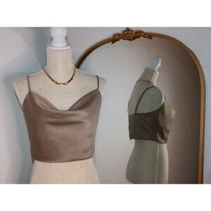 Murmur Camisole Designer Satin Nude Cropped Top Adjustable Straps Retail $247 XS